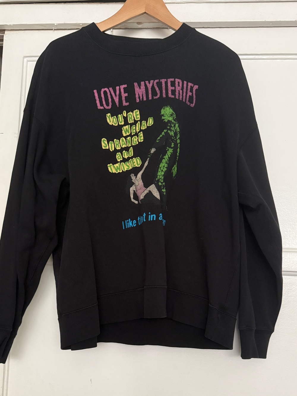 Re/Done Black 'Love Mysteries' Graphic Crewneck Sweater